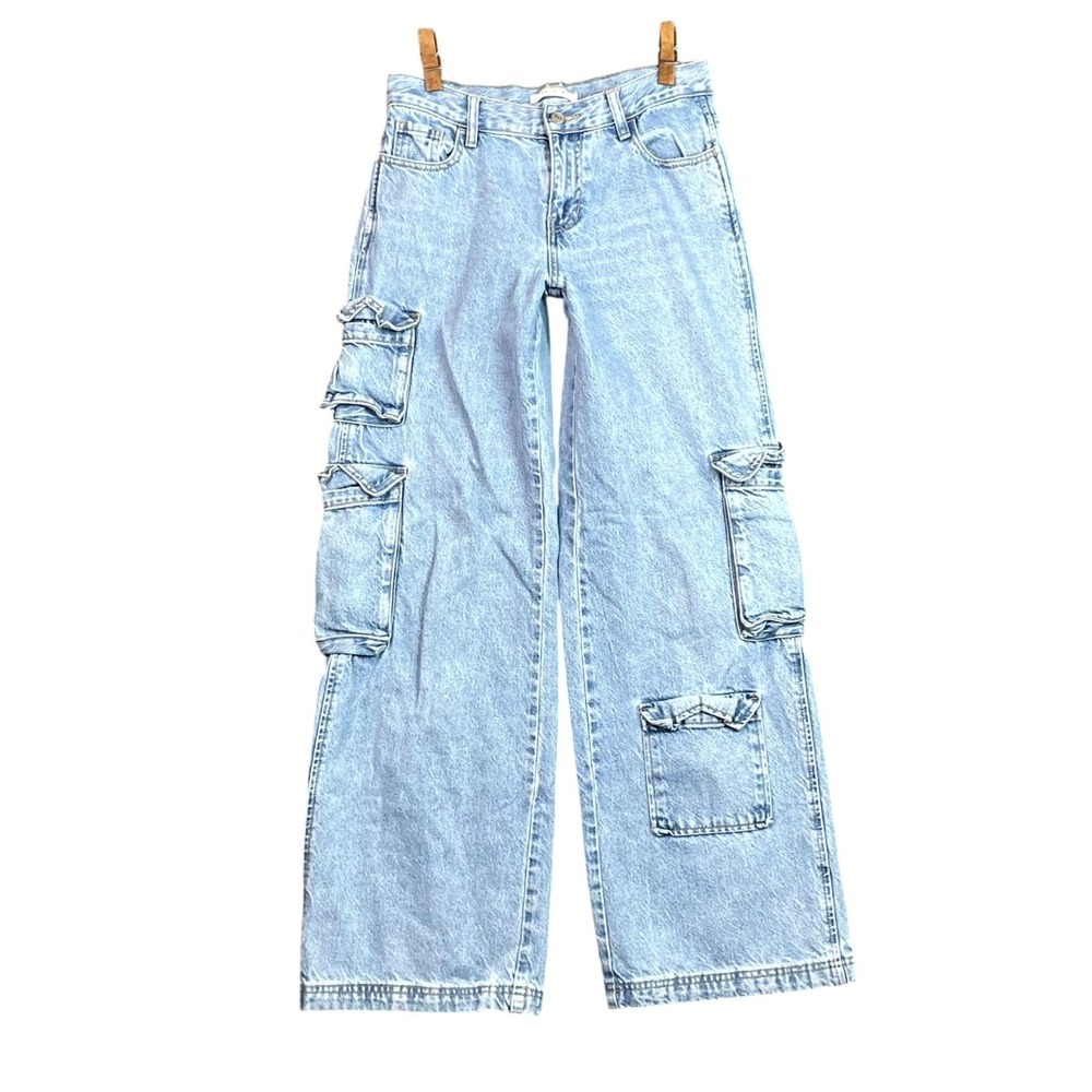 PacSun Baggy Cargo Jeans Women 29x30 Blue Denim Utility Streetwear Outdoor Retro